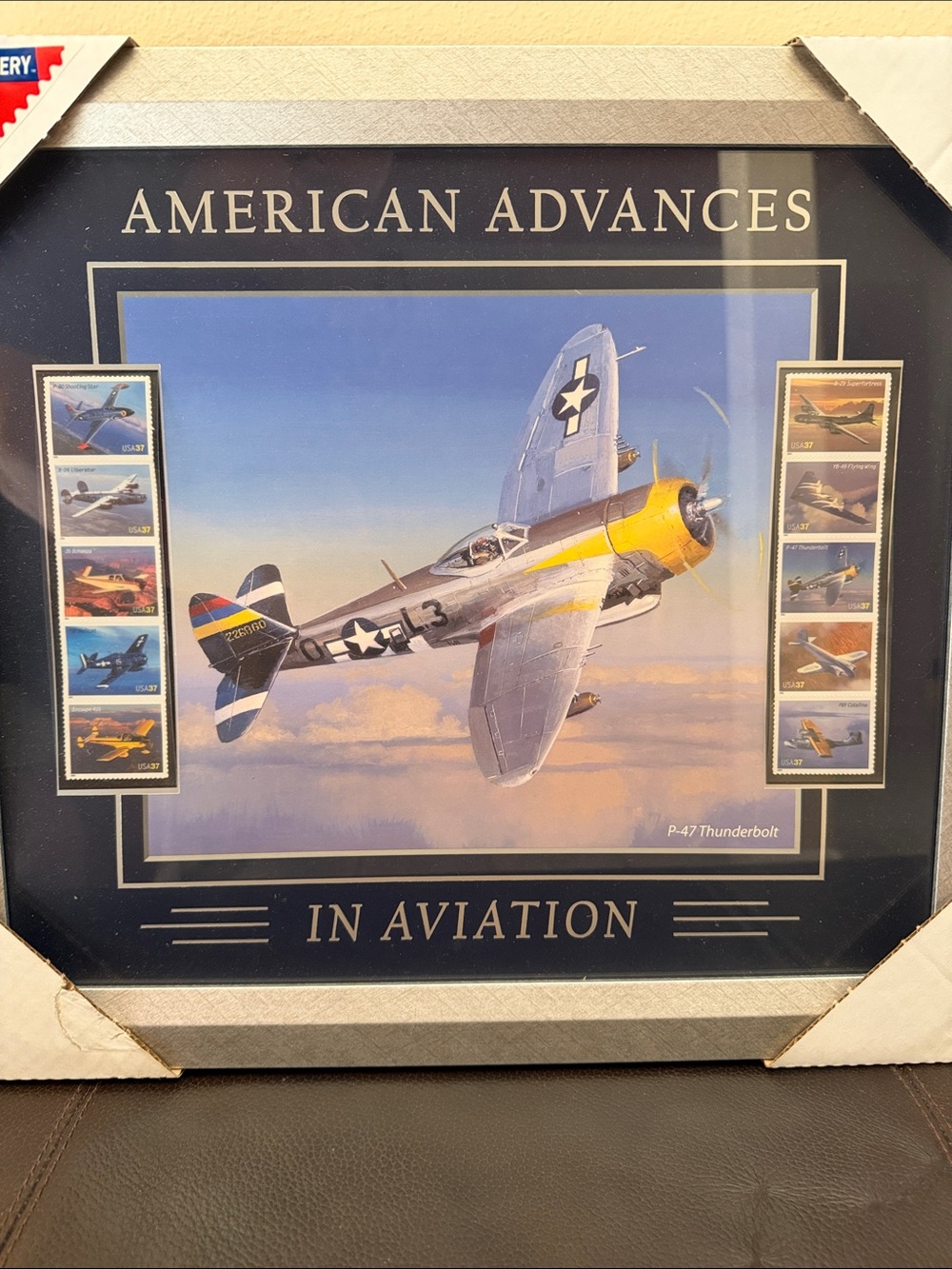 Framed “American Advances in Aviation” P-47 Thunderbolt Plane & 37-Cent Stamps